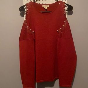 Open shoulder long sleeve top.